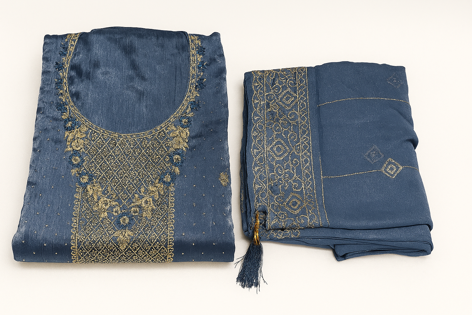 Jimmy Choo Inspired Pakistani Organza Royal Blue Unstitched Suit Set